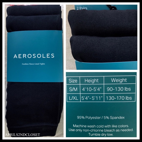 2 BLACK FLEECE LINED LEGGINGS FOOTLESS TIGHTS A2C - Picture 7 of 11